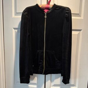EUC Lilly Pulitzer Black Velour Zip-Up Jacket L